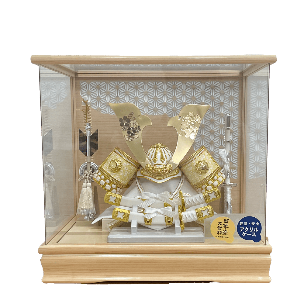 横幅37.5cm|ケース入り飾り|今どきの五月人形| ホワイト モダン|コンパクト おしゃれ 兜鎧飾り 端午の節句飾り こどもの日 - ひなせい 五月人形