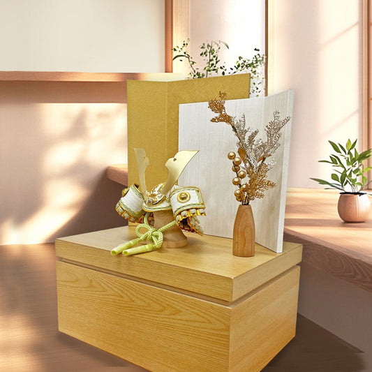 横幅37cm 五月人形 |4号|くすみ色緑|収納兜飾り|ライフスタイルに人気|コンパクト おしゃれ 兜鎧飾り 端午の節句飾り こどもの日 5月人形 人気 かわいい かぶと - ひなせい 五月人形