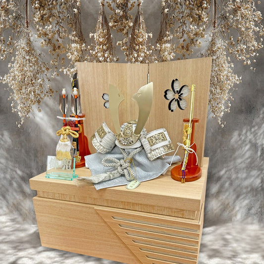 横幅38cm|収納 長瀬兜 青|五月人形 しなやかな亜麻色(あまいろ)がエレガント|モダン| 端午の節句飾り こどもの日 5月人形 人気 かわいい かぶと - ひなせい 五月人形