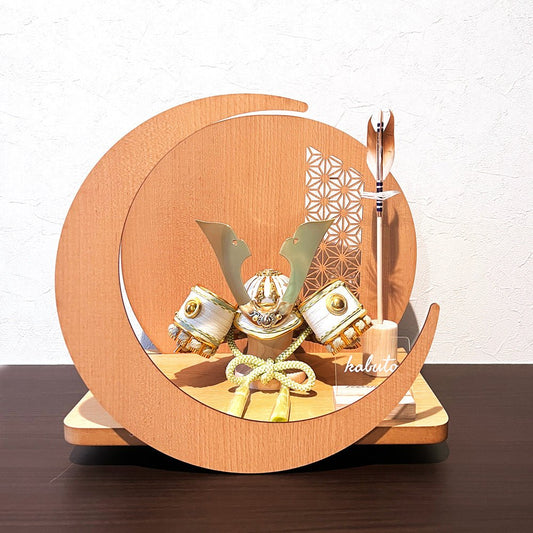 4号 くすみ色緑 ノーマル|半月ナチュラル|今、流行り 丸いタイプ 五月人形 丸型コンパクト|おしゃれ 兜鎧飾り 端午の節句飾り こどもの日 5月人形 人気 - ひなせい 五月人形