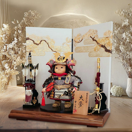 横幅45cm|鎧着大将 大夢|五月人形の子供大将 お顔の表情が豊か!|武者人形 コンパクト おしゃれ 兜鎧飾り 端午の節句飾り こどもの日 5月人形 人気 かわいい武者人形 - ひなせい 五月人形