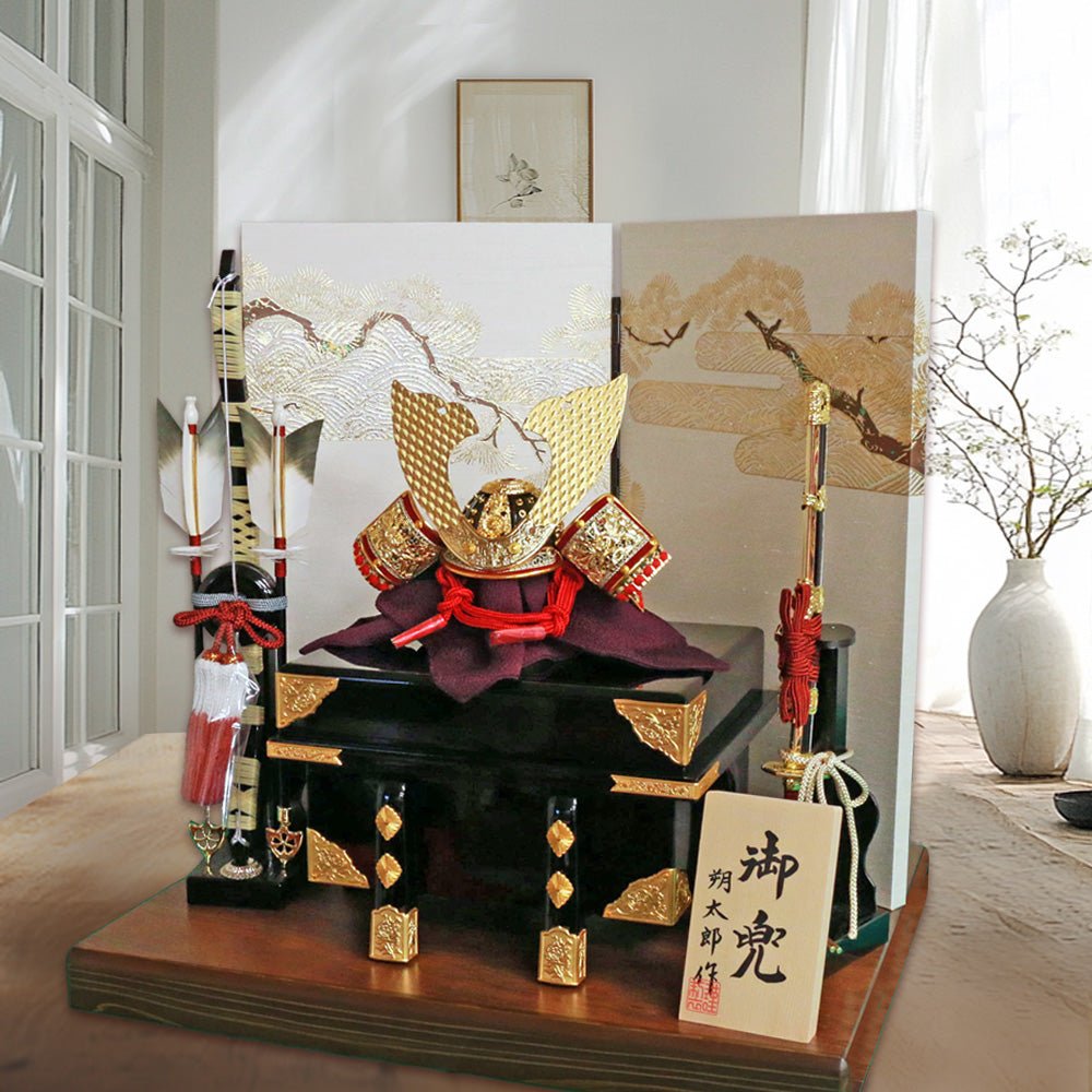 横幅46cm｜7号 朔太郎作 緑色 小さめ 五月人形｜コンパクト おしゃれ