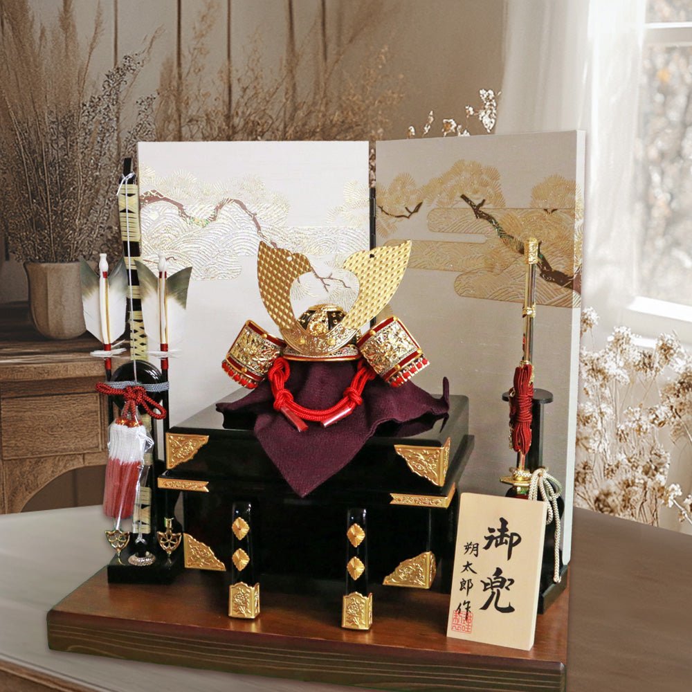 美品【むさし朔太郎作】高級五月人形　兜　かぶと　子供の日　端午の節句　20号 横幅46cm｜7号 朔太郎作 紺色 ミニサイズ｜ 五月人形 ｜コンパクト