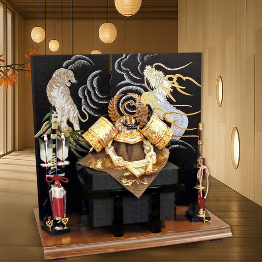 横幅60cm|立体12号 武将 徳川家康 白金|ちっちゃな 五月人形 コンパクト飾り|戦国武将|おしゃれ 兜鎧飾り 端午の節句飾り こどもの日 5月人形 人気 - ひなせい 五月人形