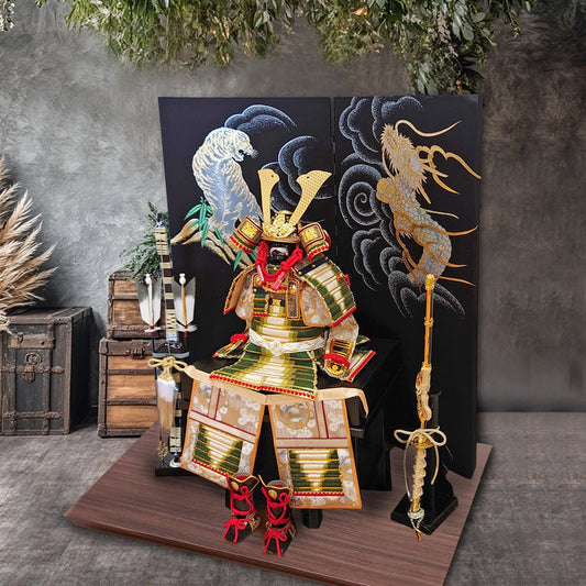 横幅60cm|7号 鎧飾り 朔太郎作 緑色|質が良い|高価な緑色|グリーンの五月人形|モダン|コンパクト おしゃれ 兜鎧飾り 端午の節句飾り こどもの日 5月人形 人気 かわいい - ひなせい 五月人形