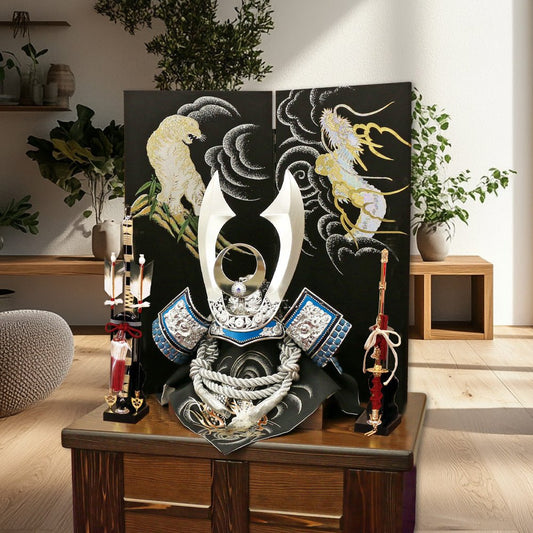 横幅66cm|翠鳳作 着用収納兜飾り ブルー|五月人形|センスがいい売れ筋|五月人形|おしゃれ 兜鎧飾り 端午の節句飾り こどもの日 5月人形 人気 トランプ大統領へ かぶと - ひなせい 五月人形