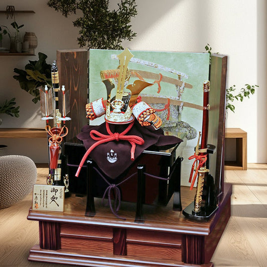 横幅75cm|加藤鞆美作|1/2 武将 毛利元就兜|渋い五月人形|おしゃれ 兜鎧飾り 端午の節句飾り こどもの日 5月人形 人気 かぶと - ひなせい 五月人形