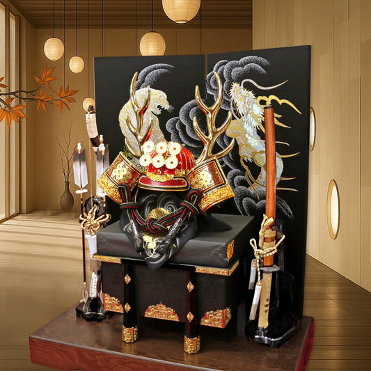 横幅85cm|着用兜飾り 武将 真田幸村|5月人形|優雅で豪快|派手で綺麗さが素敵|五月人形|おしゃれ 兜鎧飾り 端午の節句飾り こどもの日 5月人形 かぶと - ひなせい 五月人形