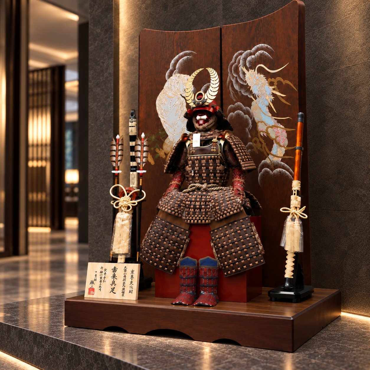 横幅85cm｜武将 徳川家康 ｜牛革の鎧飾り｜雄山作｜五月人形｜本物志向