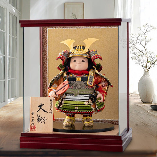 横幅30.5cm|ケース入り五月人形 大翔(ひろと) |モダン| ガラスケース |子供大将飾り| お顔立ち|コンパクト おしゃれ 兜鎧飾り 端午の節句飾り こどもの日 5月人形 人気 かわいい武者人形 - ひなせい 五月人形
