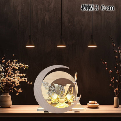 横幅30cm｜4号 くすみ色緑 ナチュラル moonlight｜電気がつく 丸いタイプ 五月人形 コンパクト｜おしゃれ 兜鎧飾り 端午の節句飾り 子どもの日 かぶと - 五月人形 ひなせい