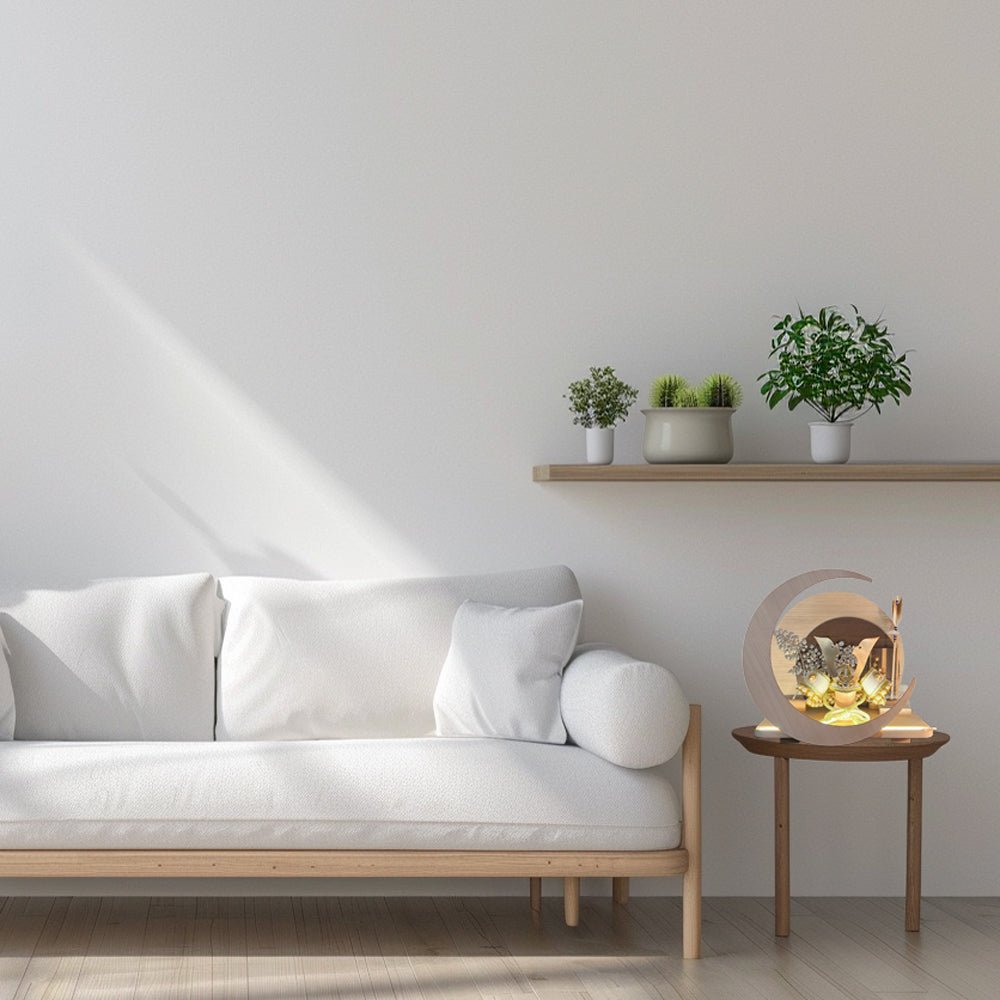 横幅30cm｜4号 くすみ色緑 ナチュラル moonlight｜電気がつく 丸いタイプ 五月人形 コンパクト｜おしゃれ 兜鎧飾り 端午の節句飾り 子どもの日 かぶと - 五月人形 ひなせい