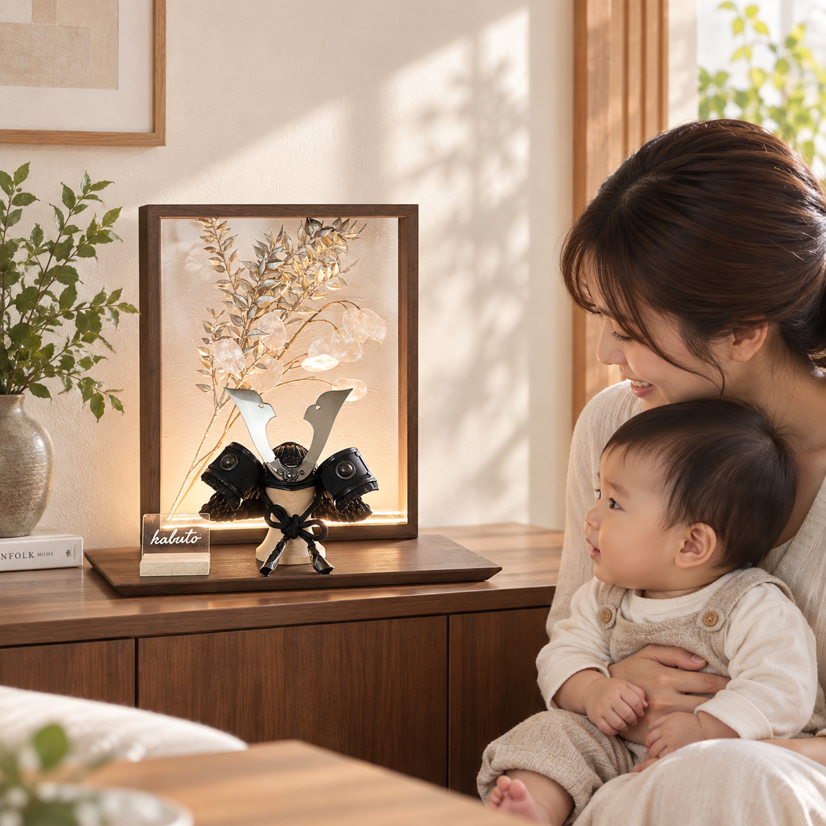 五月人形 兜飾り おしゃれ  和モダン  LED
 ライトアップ  コンパクト飾り ブラウン ブロンズ兜 アクリル 花飾り 5月人形  端午の節句飾り こどもの日 兜