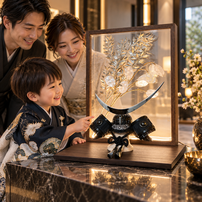 五月人形 兜飾り おしゃれ  和モダン  LED
 ライトアップ  コンパクト飾り 伊達政宗 アクリル 花飾り 5月人形  端午の節句飾り こどもの日 兜