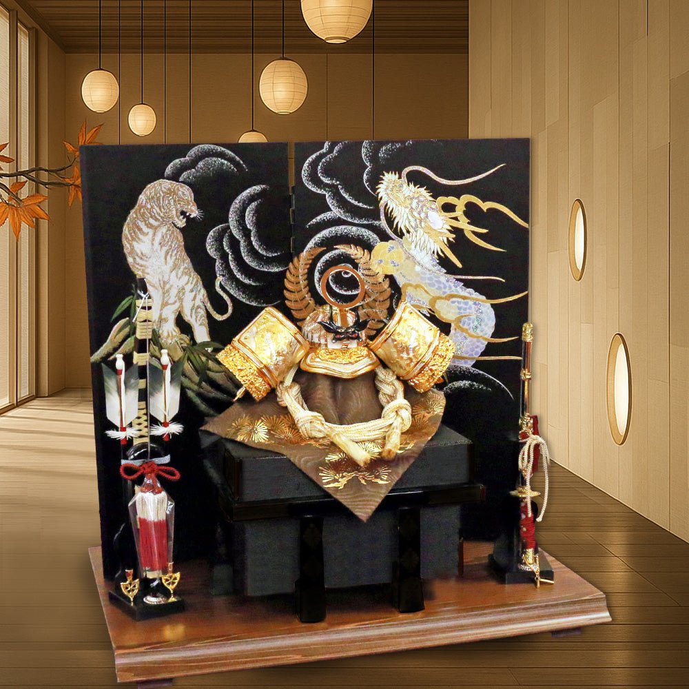 横幅60cm｜立体12号 武将 徳川家康 白金｜ちっちゃな 五月人形 コンパクト飾り｜戦国武将｜おしゃれ 兜鎧飾り 端午の節句飾り こどもの日 5月人形 人気 - ひなせい 五月人形