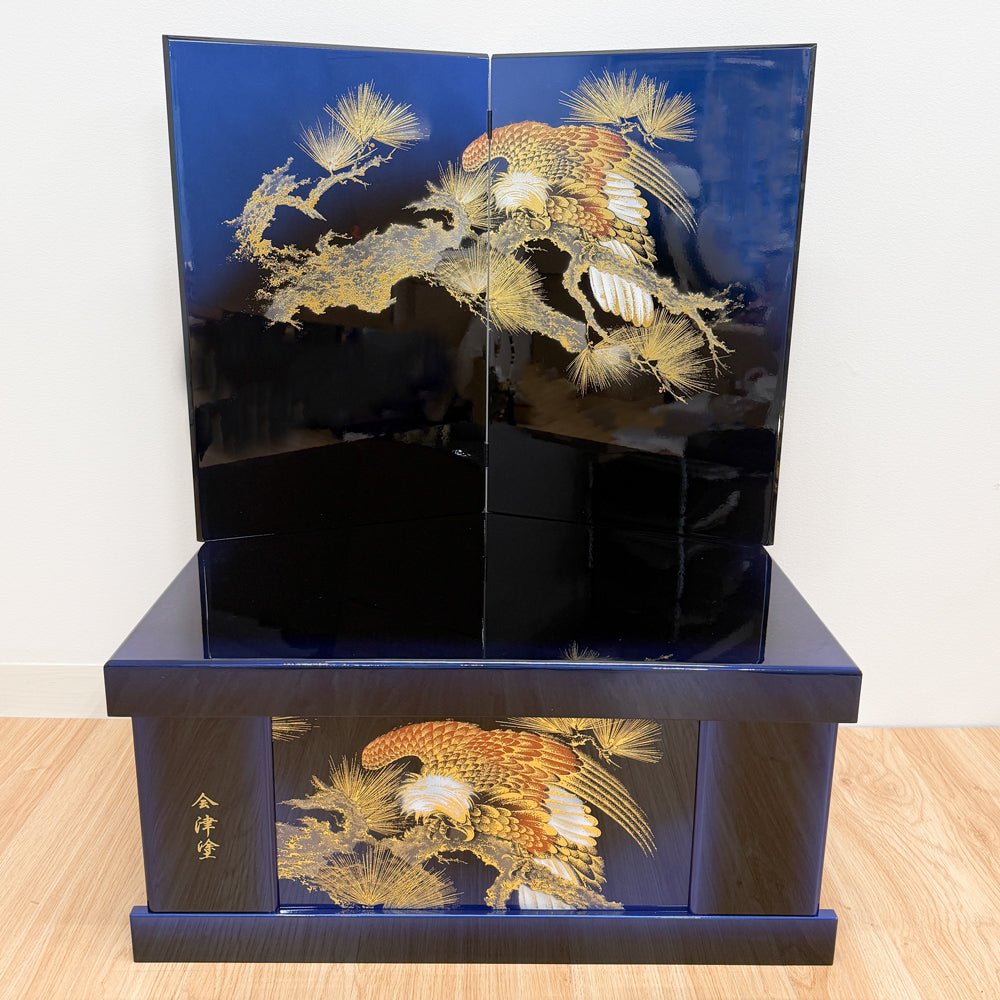 横幅65cm｜着用兜 収納タイプ 会津塗 五月人形 ｜モダン｜コンパクト おしゃれ 兜鎧飾り 端午の節句飾り こどもの日 5月人形 かぶと - 五月人形 ひなせい