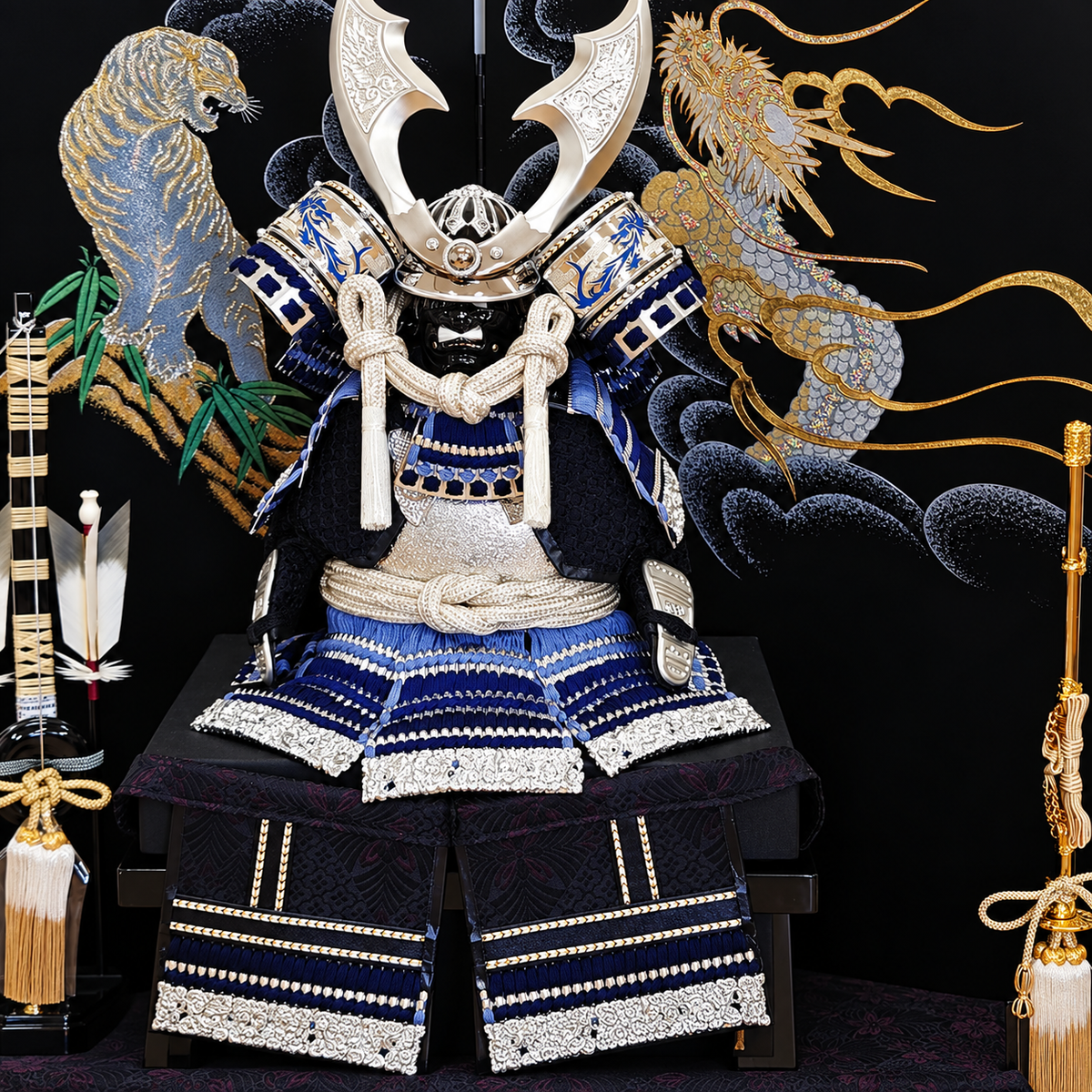 横幅60cm｜7号ブルーの鎧｜小さめで勇ましい鎧｜ 青色で綺麗 ｜五月人形節句飾り｜コンパクト おしゃれ 兜鎧飾り 端午の節句飾り こどもの日 5月人形 人気 - ひなせい 五月人形