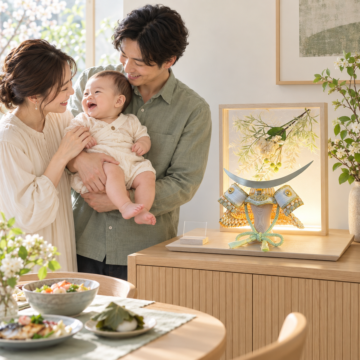 五月人形 兜飾り おしゃれ  和モダン  LED
 ライトアップ  コンパクト飾り 伊達政宗 アクリル 花飾り 5月人形  端午の節句飾り こどもの日 兜