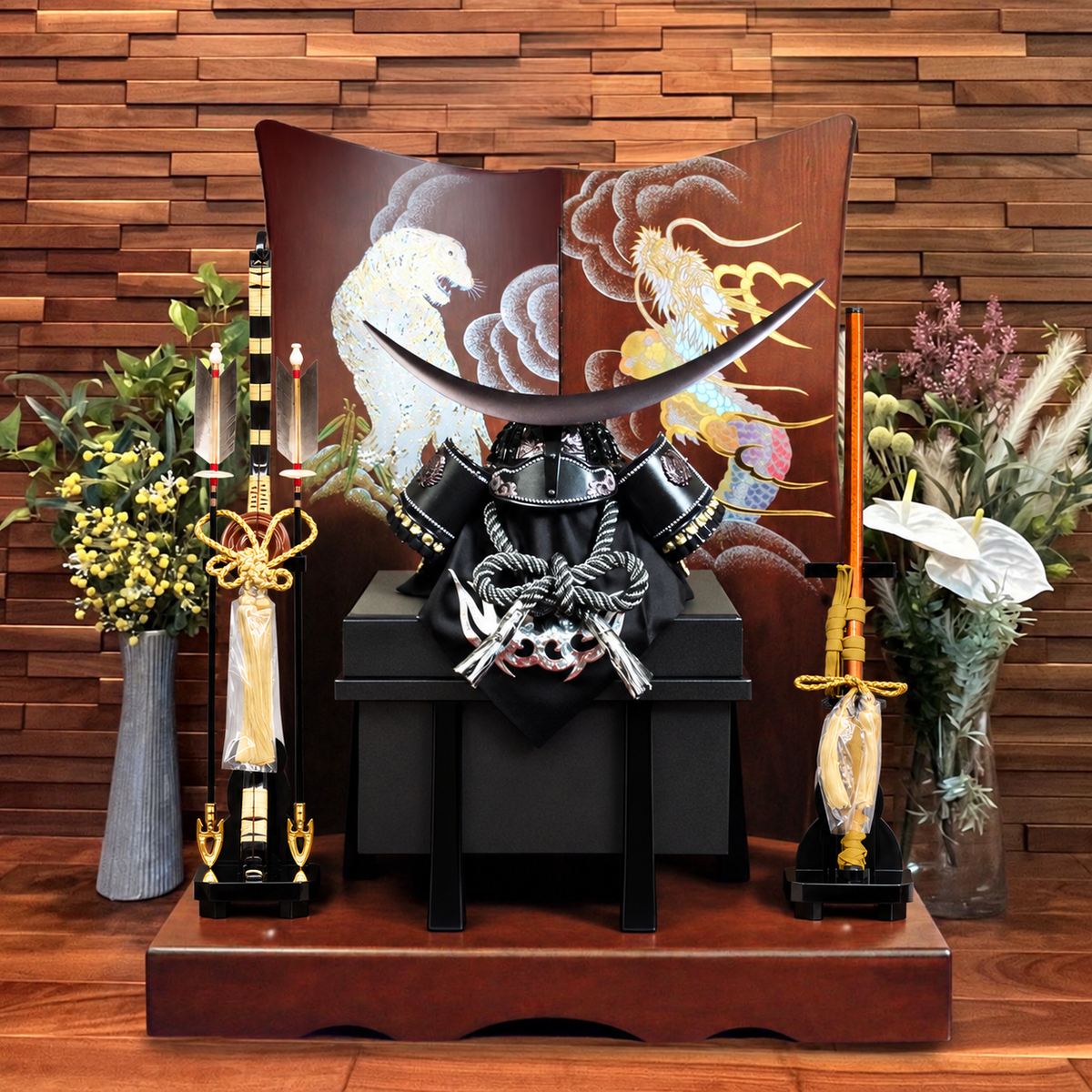 85cm Wide | Worn Helmet of Warrior Date Masamune, Black | Beautifully Smoked Silver | May Doll | Stylish Helmet and Armor Decoration, Children's Day Decoration, Popular May Doll