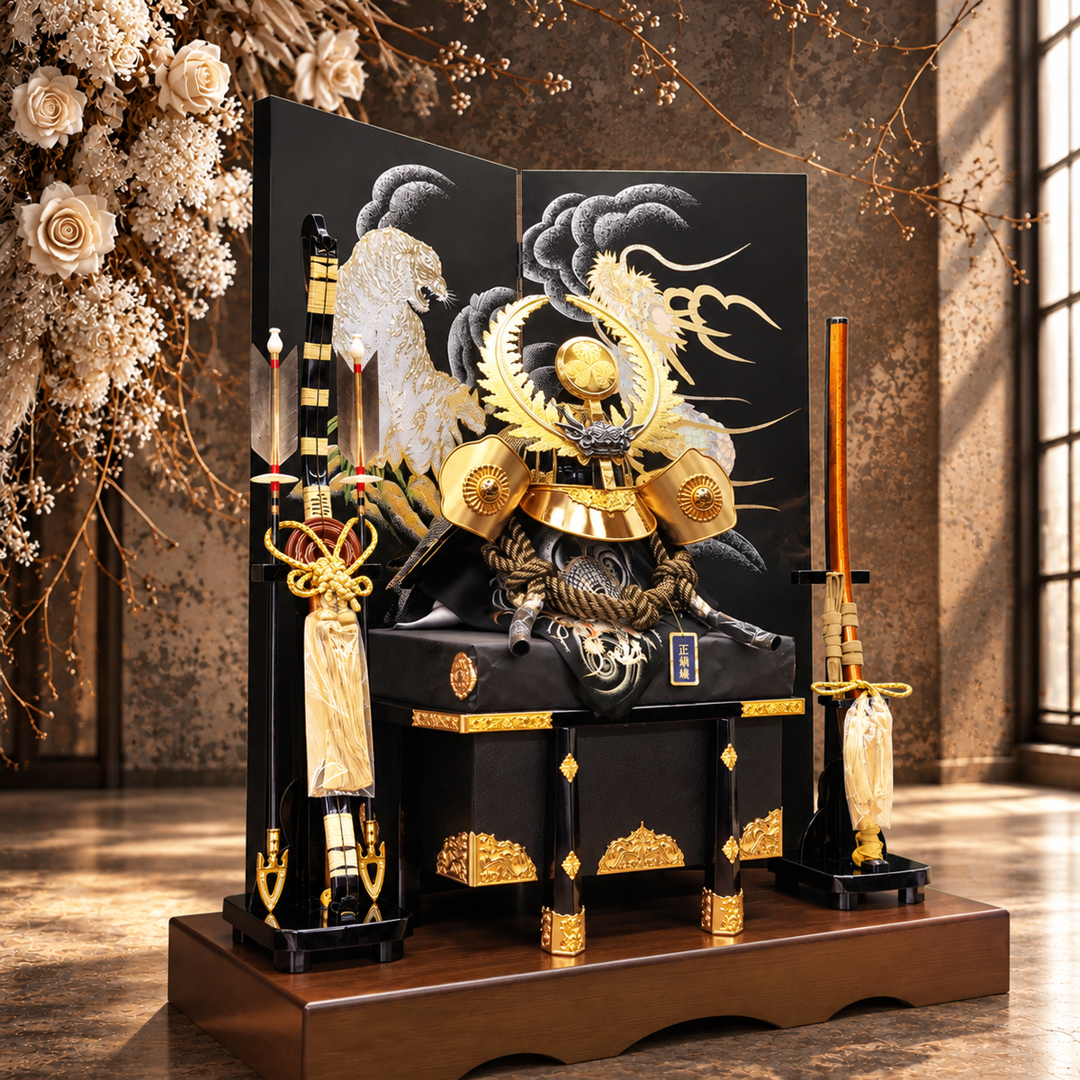 横幅85cm｜着用兜 武将 徳川家康 羅王｜流行りの兜飾り｜大きい五月人形｜良い出来栄えで一押し｜おしゃれ 兜鎧飾り 端午の節句飾り こどもの日 5月人形 人気 - ひなせい 五月人形