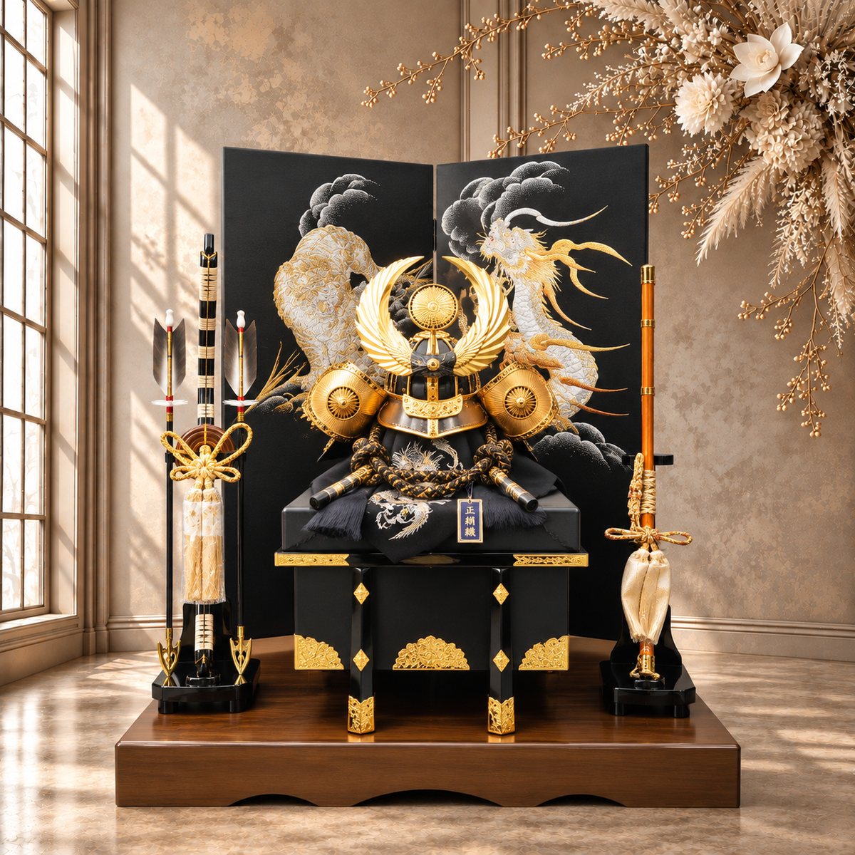 横幅85cm｜着用兜 武将 徳川家康 羅王｜流行りの兜飾り｜大きい五月人形｜良い出来栄えで一押し｜おしゃれ 兜鎧飾り 端午の節句飾り こどもの日 5月人形 人気 - ひなせい 五月人形