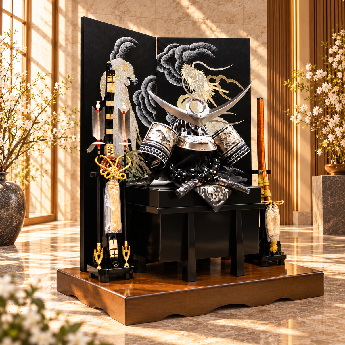 横幅85cm｜着用兜 武将 上杉謙信｜流行りの兜飾り｜大きい五月人形｜良い出来栄えで一押し｜おしゃれ 兜鎧飾り 端午の節句飾り こどもの日 5月人形 人気 - ひなせい 五月人形