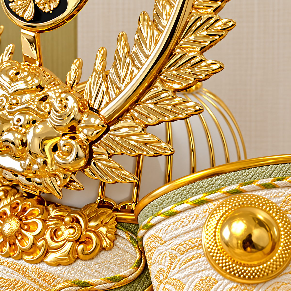横幅37cm 五月人形 収納兜飾り｜４号｜くすみ色緑｜徳川家康｜戦国時代 武将 戦さのない平和を築いた｜コンパクト おしゃれ 兜鎧飾り 端午の節句飾り こどもの日 5月人形 人気 - ひなせい 五月人形