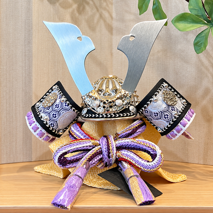 横幅35cm｜名工 小島辰広作 白1/5・長鍬薄紫 パープル｜息子さんに用意したい五月人形｜コンパクト おしゃれ 兜鎧飾り 端午の節句飾り こどもの日 5 かぶと - SAKURA ARCH五月人形