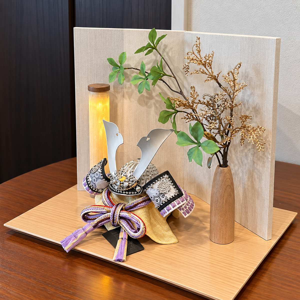 横幅35cm｜名工 小島辰広作 白1/5・長鍬薄紫 パープル｜息子さんに用意したい五月人形｜コンパクト おしゃれ 兜鎧飾り 端午の節句飾り こどもの日 5 かぶと - SAKURA ARCH五月人形