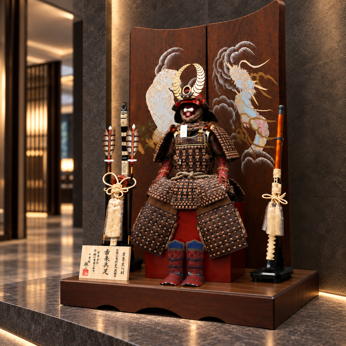 武将 徳川家康 ｜牛革の鎧飾り｜雄山作｜五月人形｜本物志向｜ おしゃれ 兜鎧飾り 端午の節句飾り こどもの日 5月人形 人気