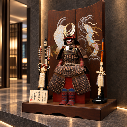 武将 徳川家康 ｜牛革の鎧飾り｜雄山作｜五月人形｜本物志向｜ おしゃれ 兜鎧飾り 端午の節句飾り こどもの日 5月人形 人気