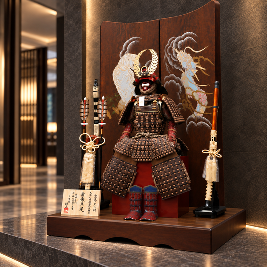 武将 徳川家康 ｜牛革の鎧飾り｜雄山作｜五月人形｜本物志向｜ おしゃれ 兜鎧飾り 端午の節句飾り こどもの日 5月人形 人気